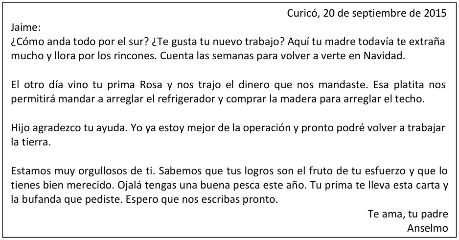 Texto o figura de apoyo para las preguntas 1 a 4 del examen de Lenguaje y Comunicación (Nivel Básico 1)