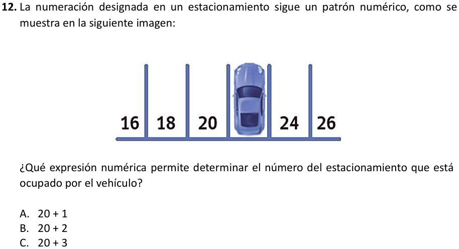 Pregunta 12 del examen de Matemática (Nivel Básico 1), con sus alternativas