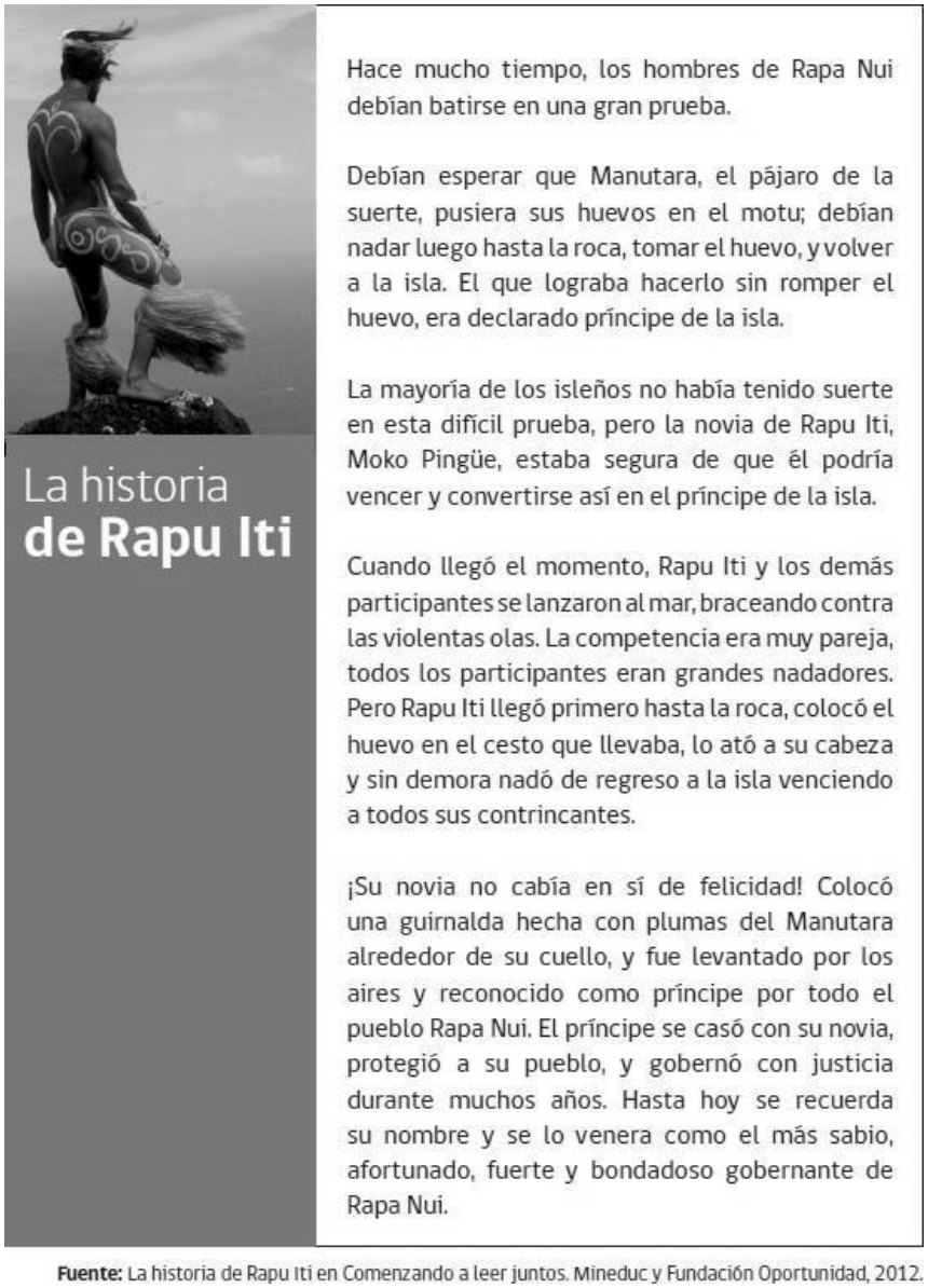 Texto o figura de apoyo para las preguntas 5 a 10 del examen de Lenguaje y Comunicación (Nivel Básico 2)