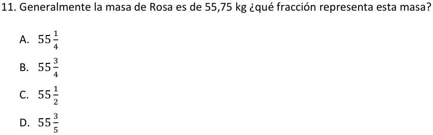 Pregunta 11 del examen de Educación Matemática (Nivel Básico 2), con sus alternativas