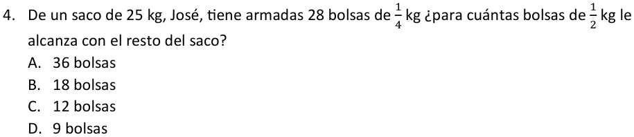 Pregunta 4 del examen de Educación Matemática (Nivel Básico 2), con sus alternativas