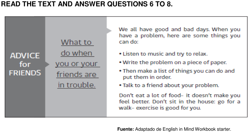 Texto o figura de apoyo para las preguntas 6 a 8 del examen de Inglés (Nivel Medio 1)