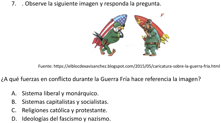 Pregunta 7 del examen de Historia, Geografía y Ciencias Sociales (Nivel Medio 1), con sus alternativas