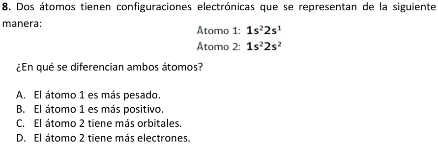 Pregunta 8 del examen de Ciencias Naturales (Segundo Nivel Medio), con sus alternativas