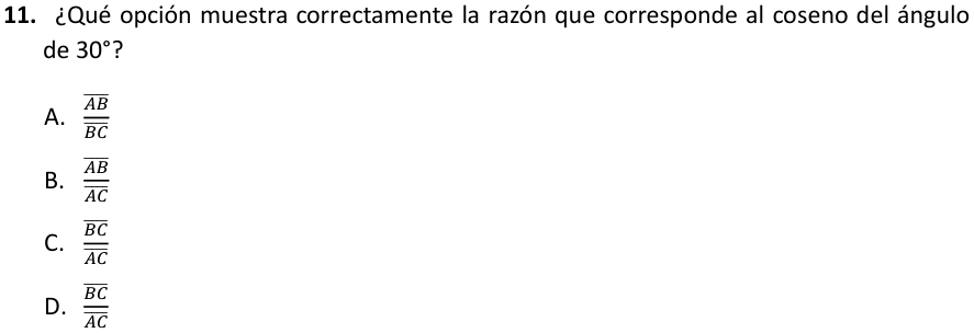 Pregunta 11 del examen de Educación Matemática (Segundo Nivel Medio), con sus alternativas