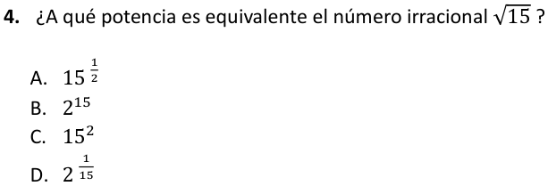 Pregunta 4 del examen de Educación Matemática (Segundo Nivel Medio), con sus alternativas