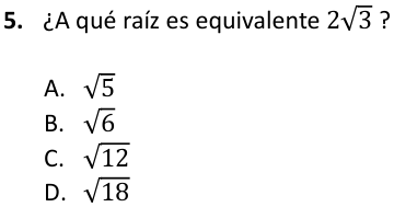 Pregunta 5 del examen de Educación Matemática (Segundo Nivel Medio), con sus alternativas